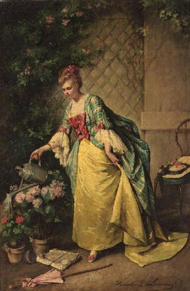 Watering The Flowers by Madeleine Jeanne Lemaire Oil Painting Reproductions