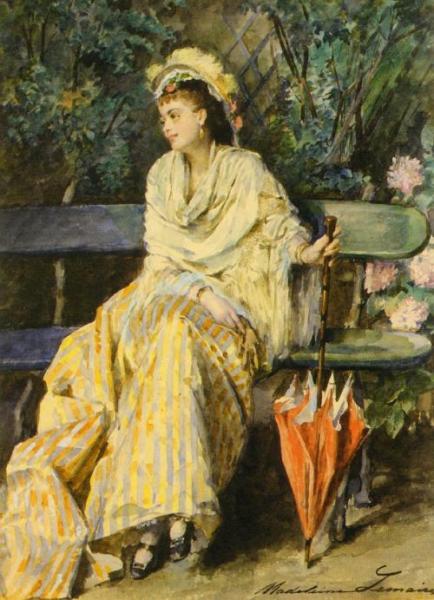 Young Lady With An Umbrella by Madeleine Jeanne Lemaire Oil Painting Reproductions