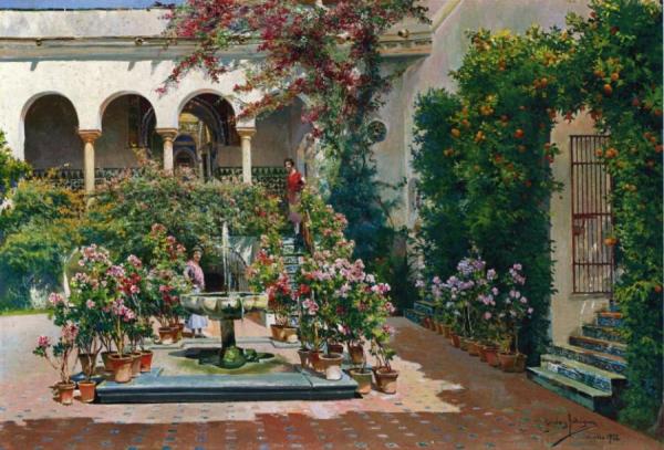 A Courtyard In Seville by Manuel Garcia Y Rodriguez Oil Painting Reproductions