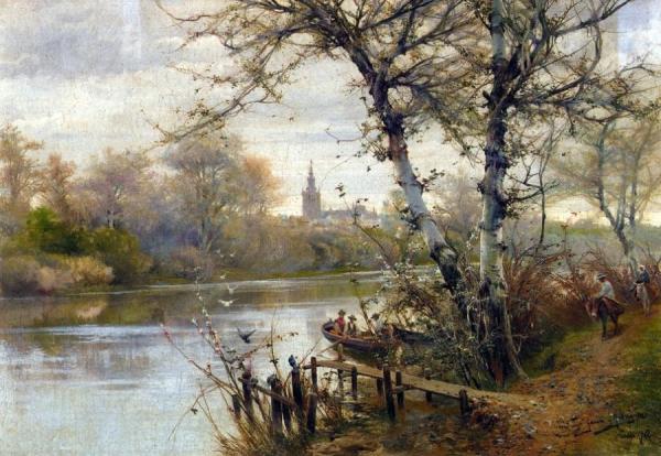 A River Landscape With Seville Beyond by Manuel Garcia Y Rodriguez Oil Painting Reproductions