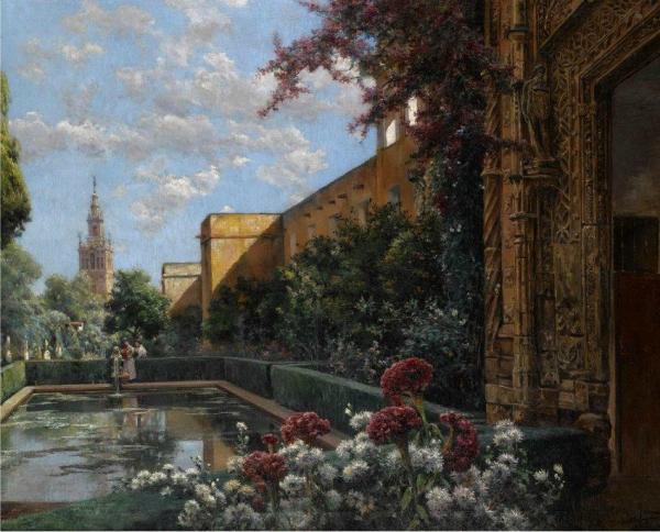 Murillo Gardens, Seville by Manuel Garcia Y Rodriguez Oil Painting Reproductions