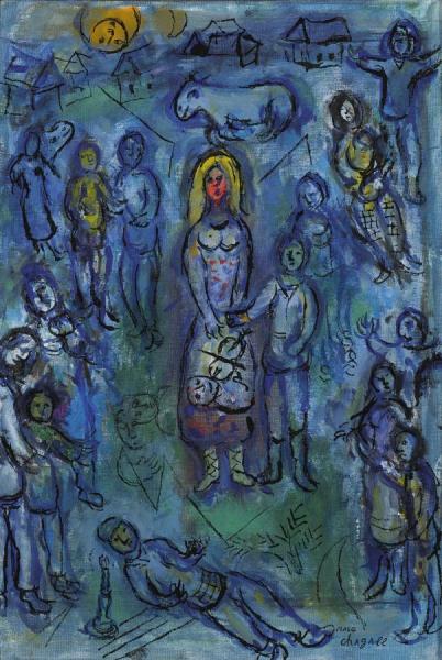 Autour De La Femme Au Visage Rouge by Marc Chagall