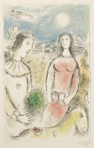 Couple At Dusk by Marc Chagall