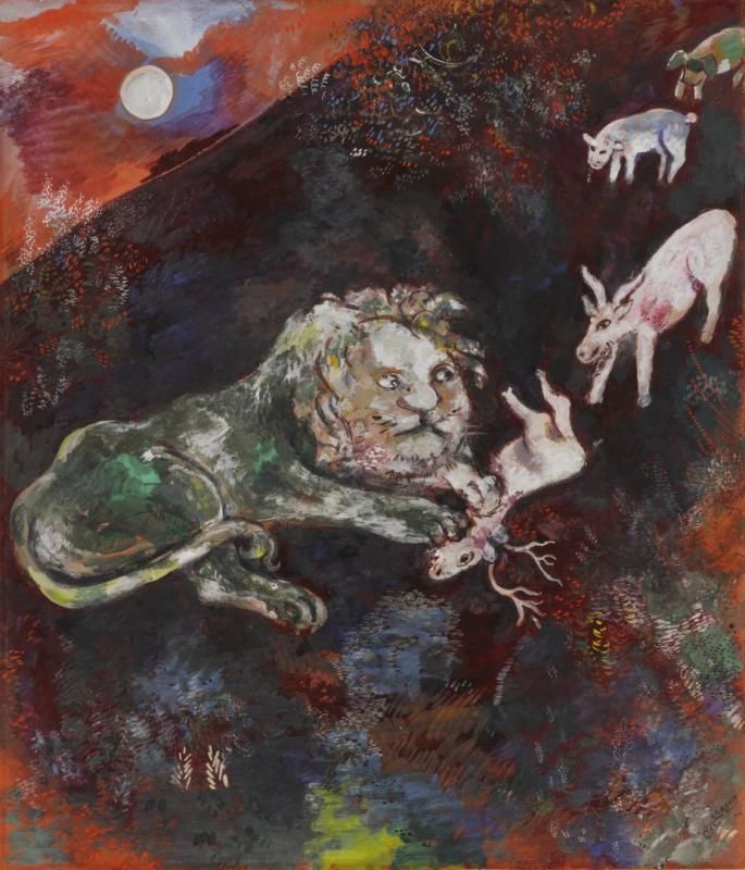 La Genisse, La Chevre Et La Brebis En Societe Avec Le Lion by Marc Chagall