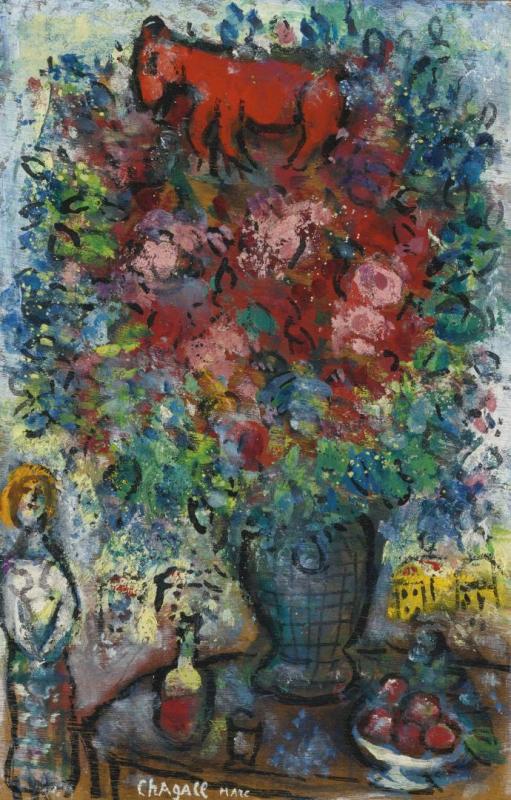 Le Bouquet Et L'ane Rouge by Marc Chagall