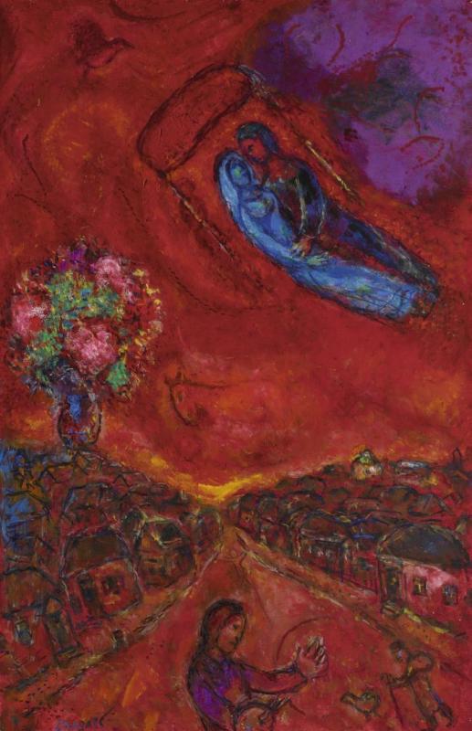Les Amoureux Dans Le Ciel Rouge by Marc Chagall