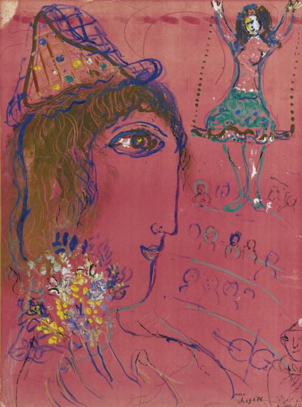 Profil De Clown Sur Fond Rose by Marc Chagall Oil Painting Reproductions