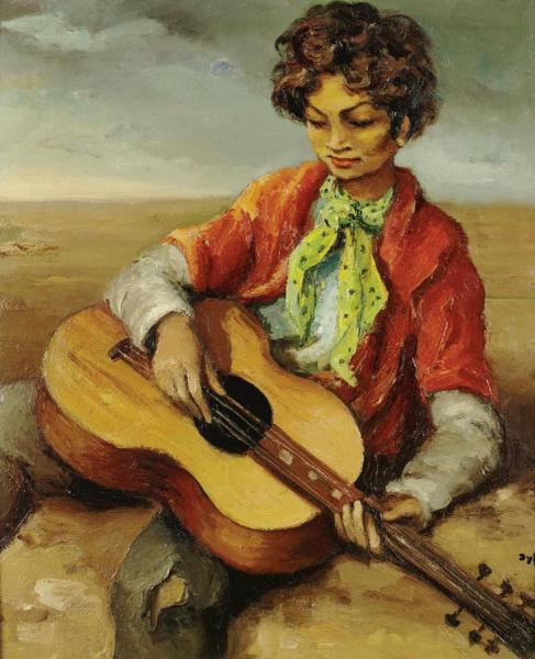 A Gypsy Boy Playing Guitar by Marcel Dyf