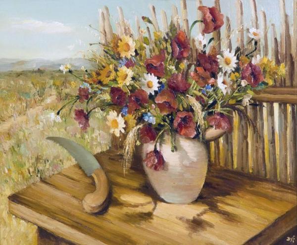Bouquet Of Flowers In A Landscape by Marcel Dyf Oil Painting Reproductions