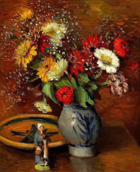 Bouquet Of Flowers With Statuette by Marcel Dyf