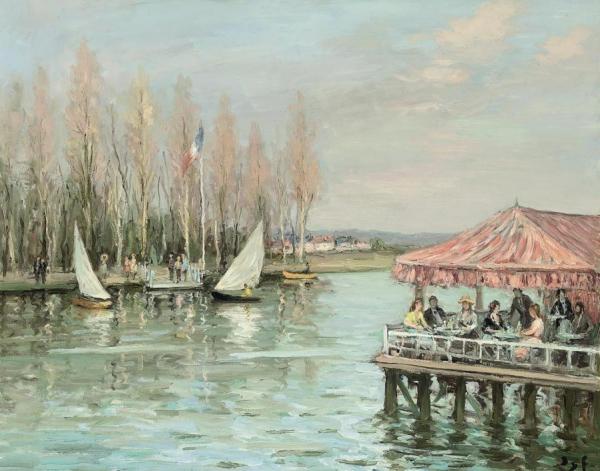 Cafe On The Bank Of The Seine by Marcel Dyf