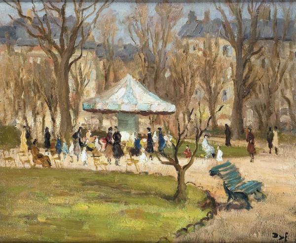 Carousel In The Garden Of Champs Elysees by Marcel Dyf