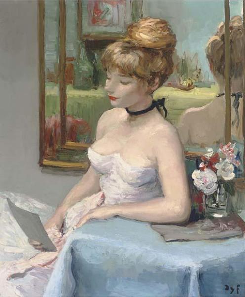 Claudine By The Mirror by Marcel Dyf Oil Painting Reproductions