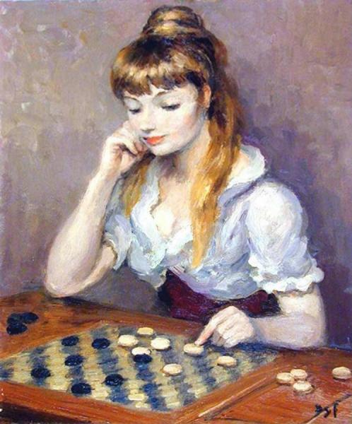 Claudine Playing Chequers by Marcel Dyf