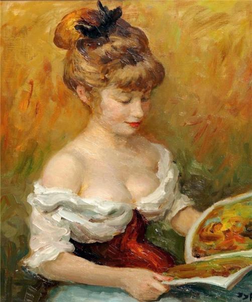Claudine With Book by Marcel Dyf