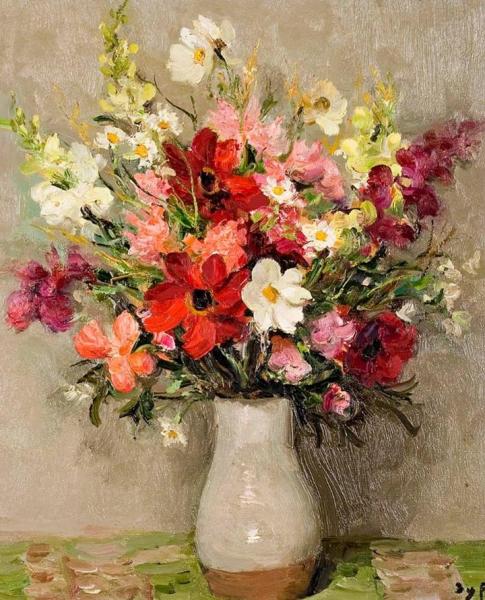 Dahlias And Cosmos by Marcel Dyf