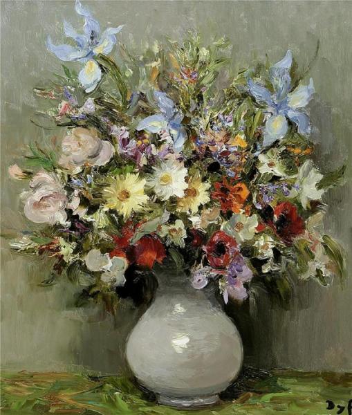 Daisies, Anemones And Iris by Marcel Dyf