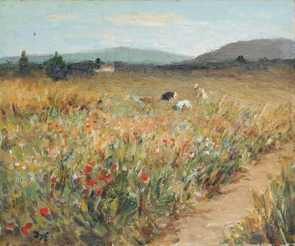 Figures Among The Flowers In Provence by Marcel Dyf