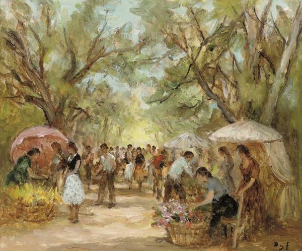 Flower Market In Arles by Marcel Dyf