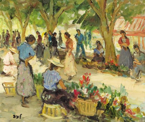 Flower Market In Cannes by Marcel Dyf Oil Painting Reproductions