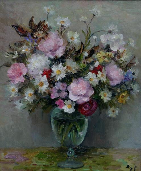 Flowers In A Glass Pot by Marcel Dyf
