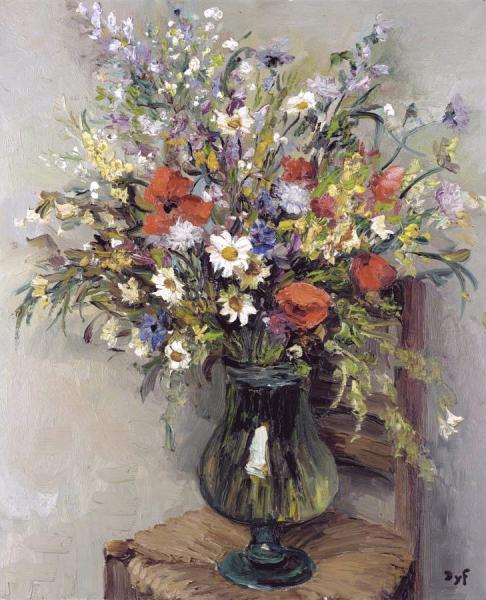 Marcel Dyf Flowers In A Glass Vase