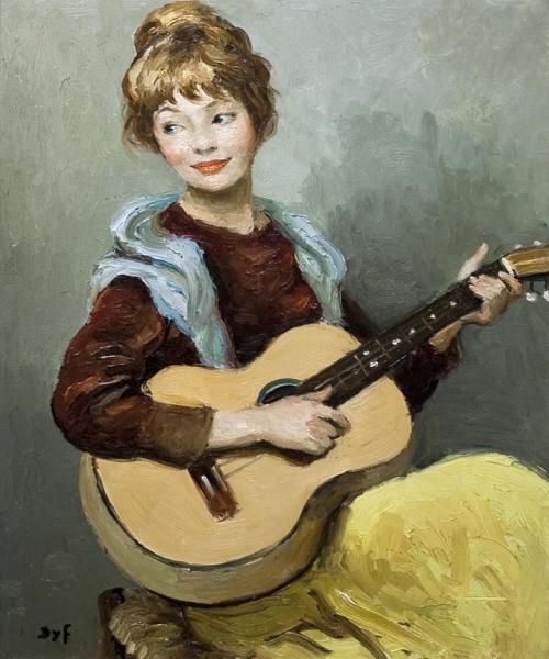 Girl With Guitar by Marcel Dyf