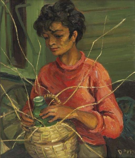 Gypsy Boy Weaving A Bottle Cover by Marcel Dyf