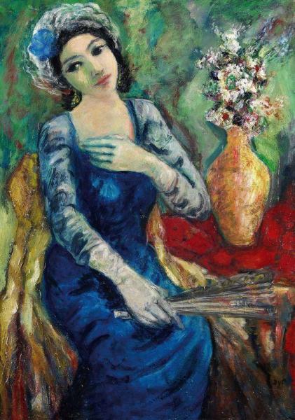 Lady With A Fan by Marcel Dyf