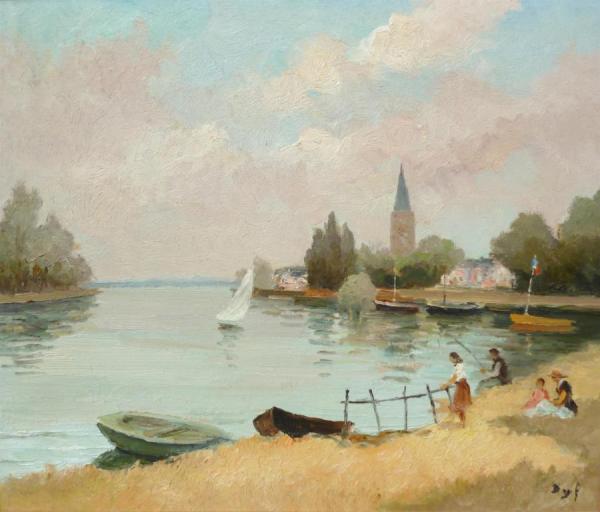 On The River Bank, Brittany by Marcel Dyf