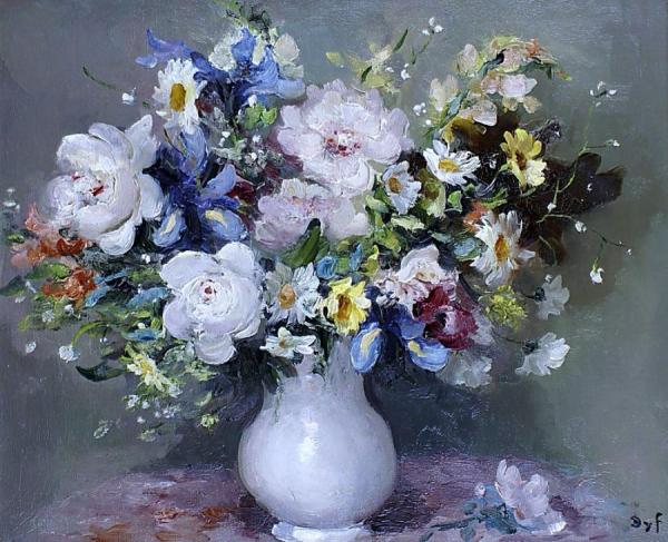 Peonies In A White Vase by Marcel Dyf