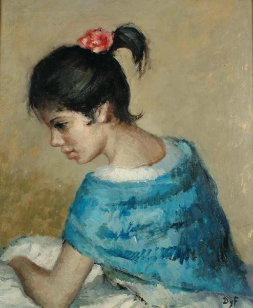 Portrait Of A Young Girl In A Blue Shawl by Marcel Dyf Oil Painting Reproductions