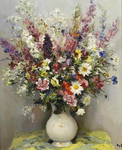 Marcel Dyf Summer Flowers In A Translucent Vase