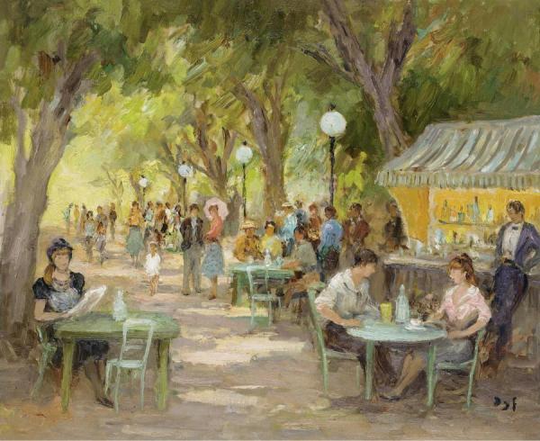 The Cafe At Champs Elysees by Marcel Dyf