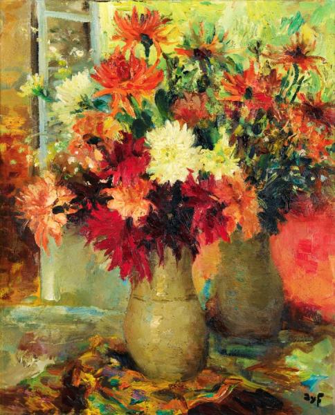 Vase Of Dahlias by Marcel Dyf