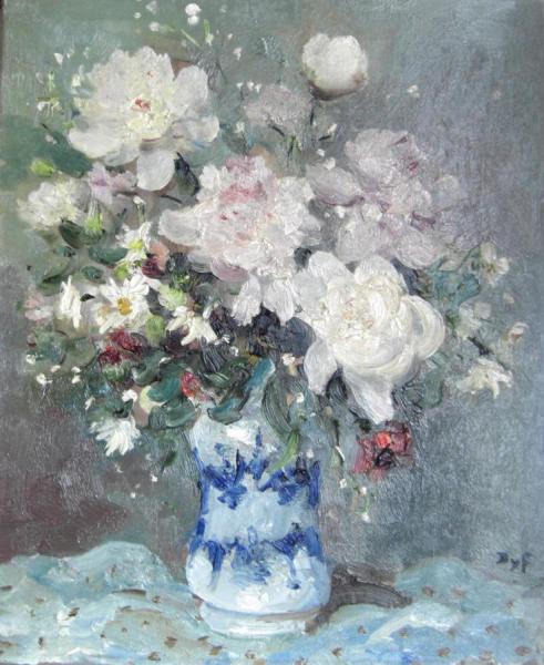 White Roses, Poppies And Daisies by Marcel Dyf