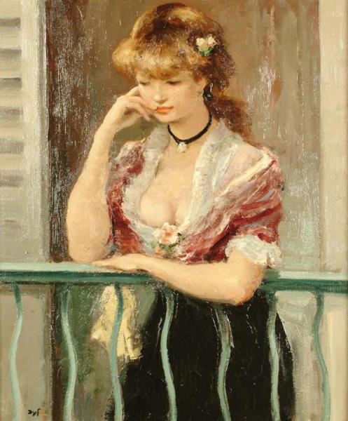 Woman On The Balcony by Marcel Dyf