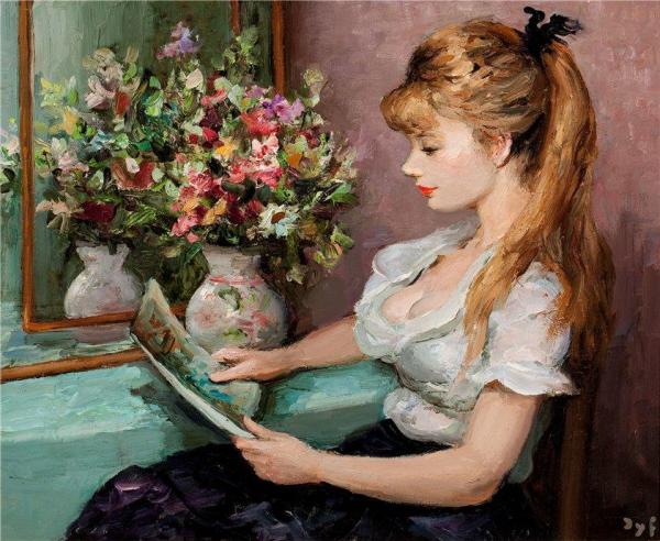 Young Girl Reading by Marcel Dyf