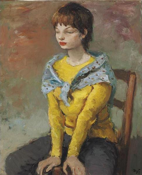 Young Irish Girl In A Yellow Sweater by Marcel Dyf