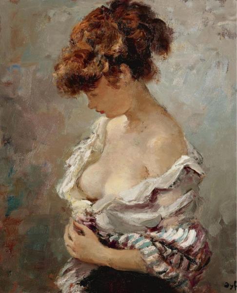 Young Woman In Pink by Marcel Dyf