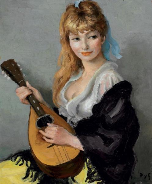 Young Woman With A Mandolin by Marcel Dyf