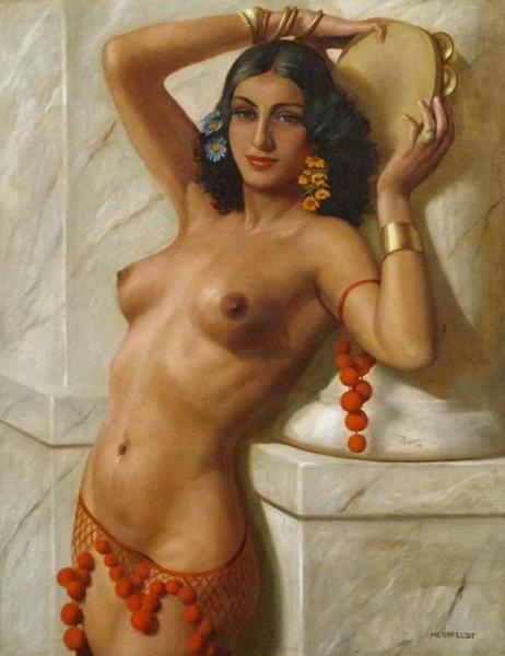 Oriental Dancer With Tambourine by Marcel René Herrfeldt