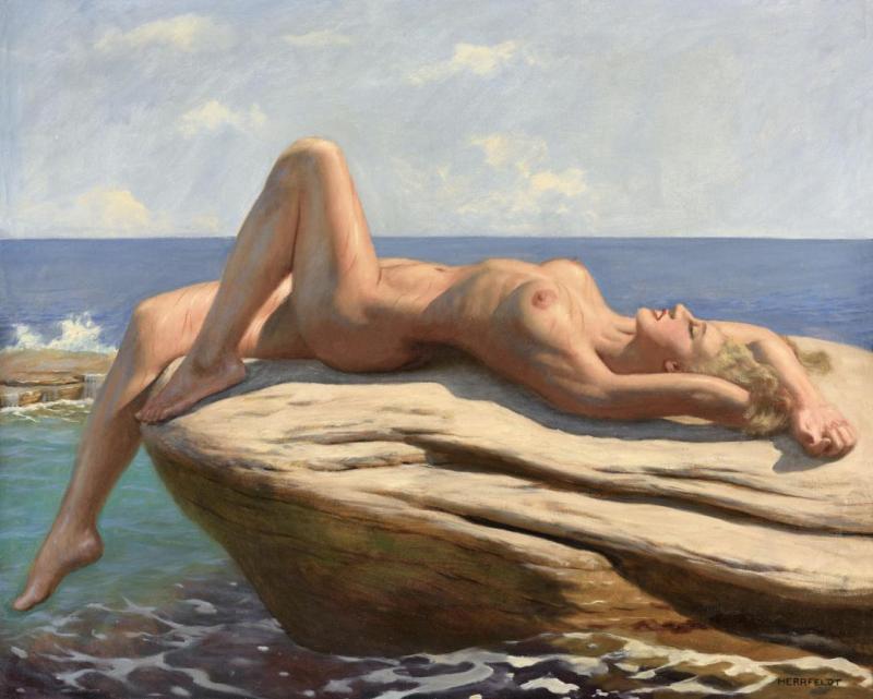 Reclining Nude Beauty Roxana by Marcel René Herrfeldt