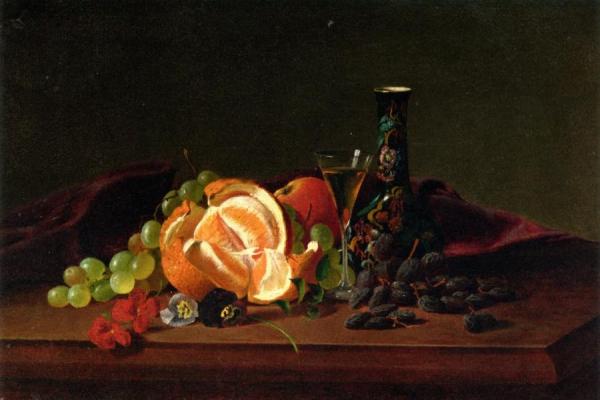 Orange, Raisins, Pansies, Wine Glass And Japanese Vase by Maria Peale Oil Painting Reproductions