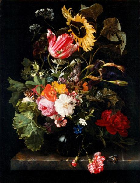 Bouquet Of Flowers In A Vase by Maria Van Oosterwijck