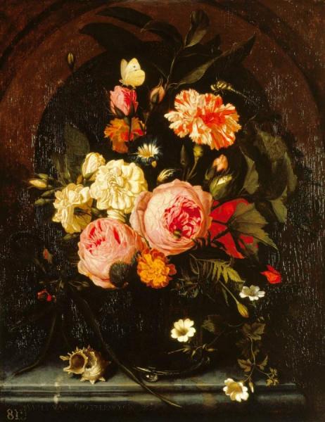 Still Life With Flowers, Insects And A Shell by Maria Van Oosterwijck Oil Painting Reproductions