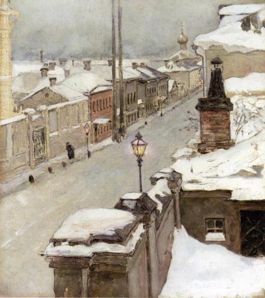 Moscow In Winter, View From The Window Onto Srednaia Kislovka by Maria Yakunchikova Oil Painting Reproductions