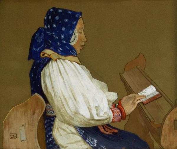A Slovak Woman At Prayer, Vazcecz, Hungary by Marianne Stokes