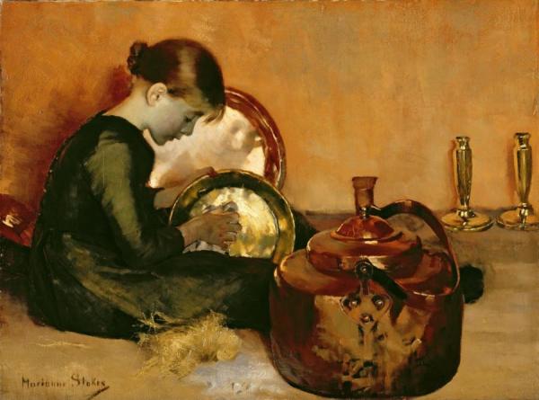 Polishing Pans by Marianne Stokes Oil Painting Reproductions