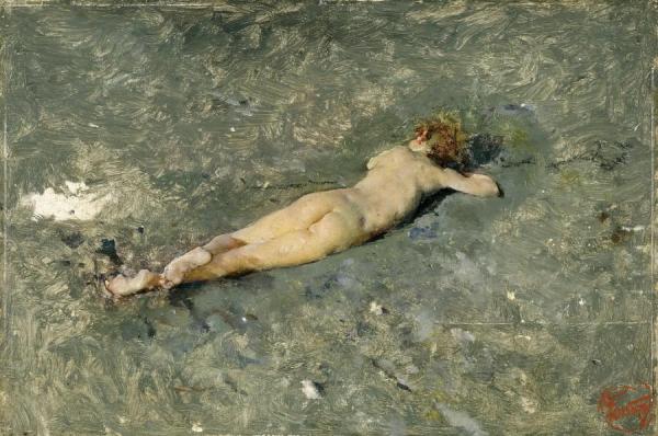 Nude On The Beach At Portici by Mariano Fortuny Y Marsal